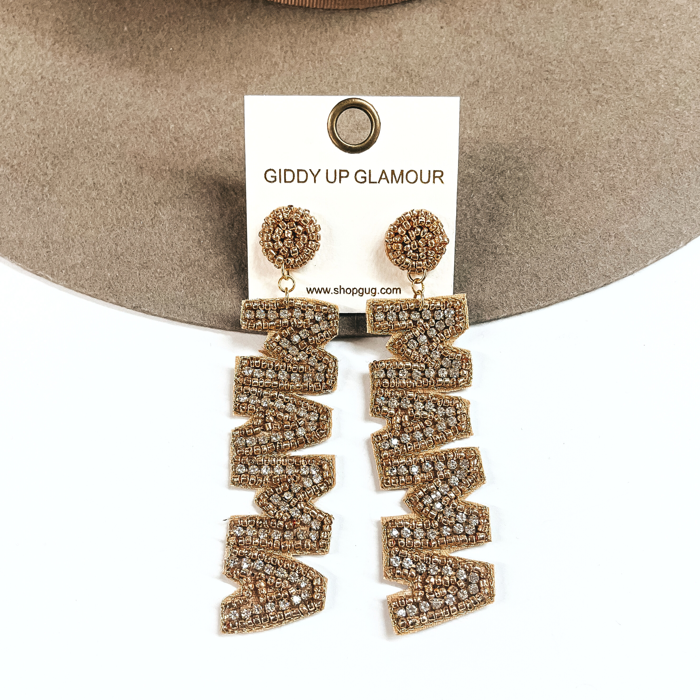 Gold Beaded Mama Drop Earrings with Clear Crystals - Elegant Dangle Earrings for Women, Perfect for Parties, Weddings & Special Occasions