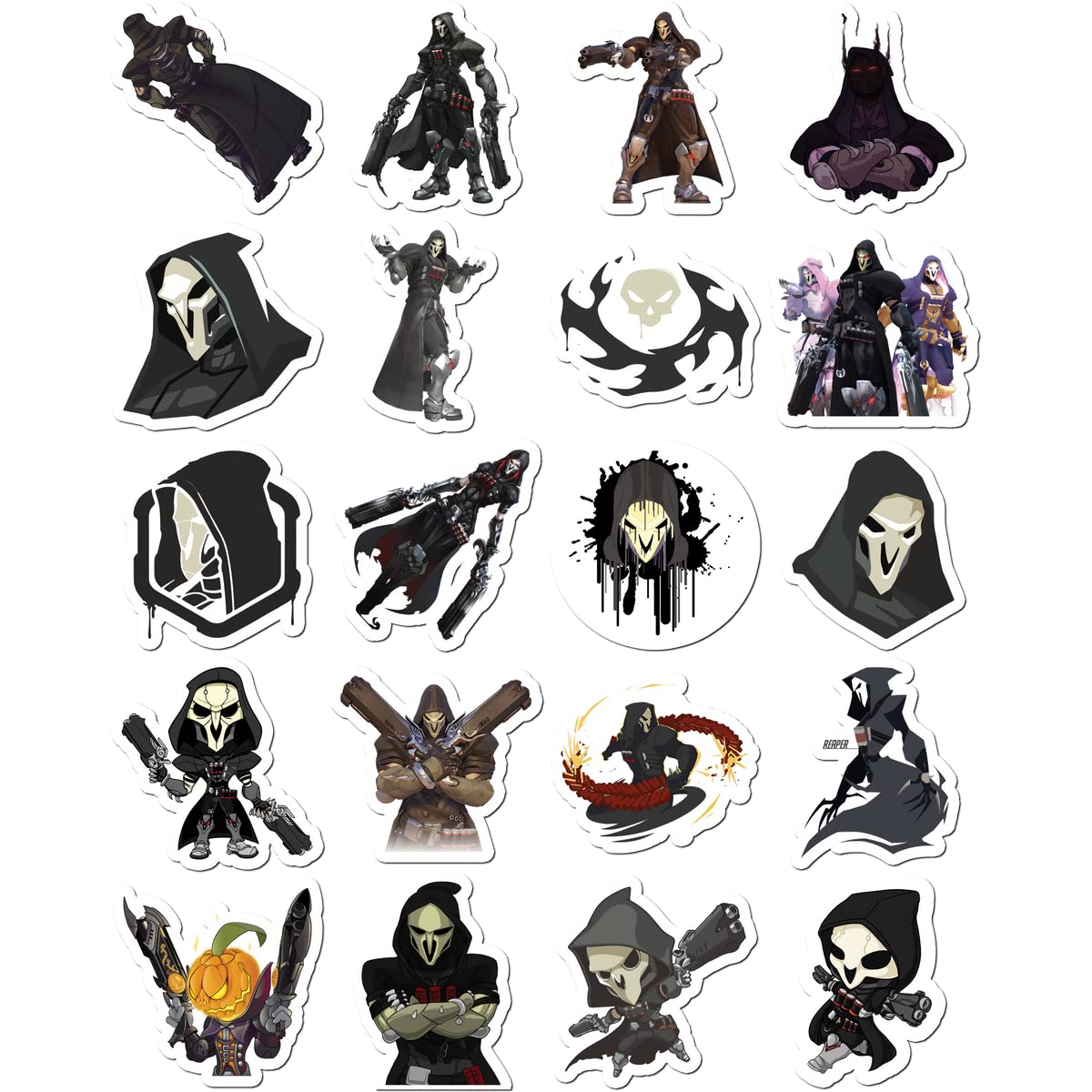 Overwatch Reaper Vinyl Stickers - Waterproof Decals for Laptop, Bike, Car, Truck, Skateboard, Luggage & Guitar - White 8.5''x11'' - Perfect for Gaming Fans, Home Decor & DIY Projects