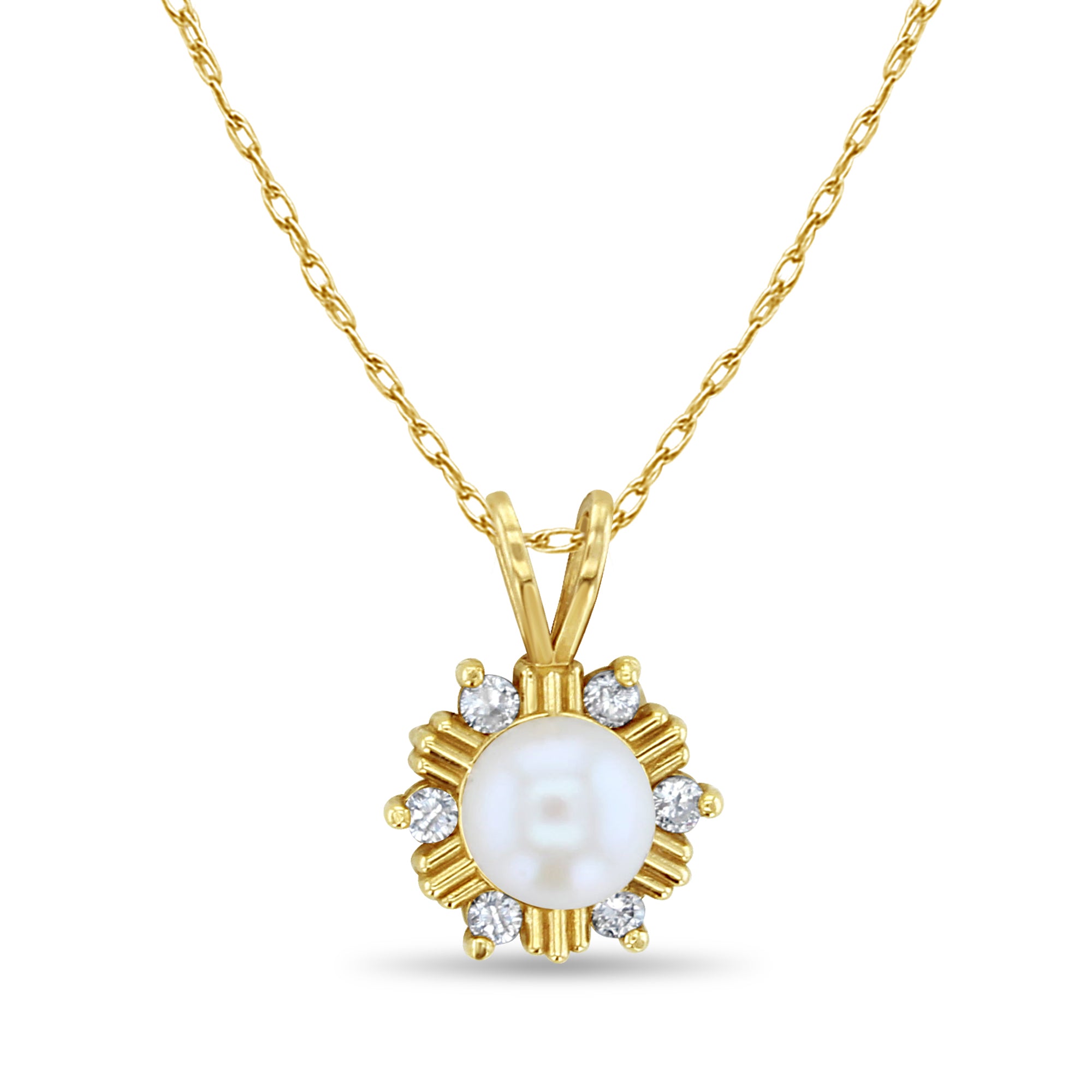 14K Yellow Gold Pearl and Diamond Starburst Pendant Necklace - Elegant Jewelry for Weddings, Parties & Special Occasions