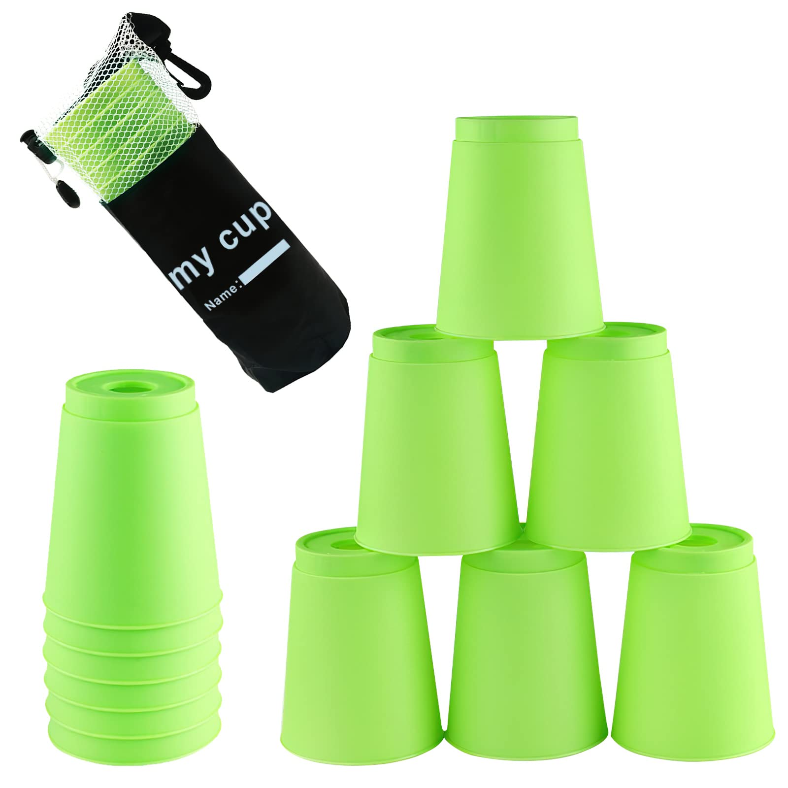 ZoneYan 12-Piece Stacking Cups Set - Colorful Plastic Cups for Kids Outdoor Games, Speed Challenge Training & Party Activities (Green) - Perfect for Backyard Play, Birthday Parties & Motor Skill Development