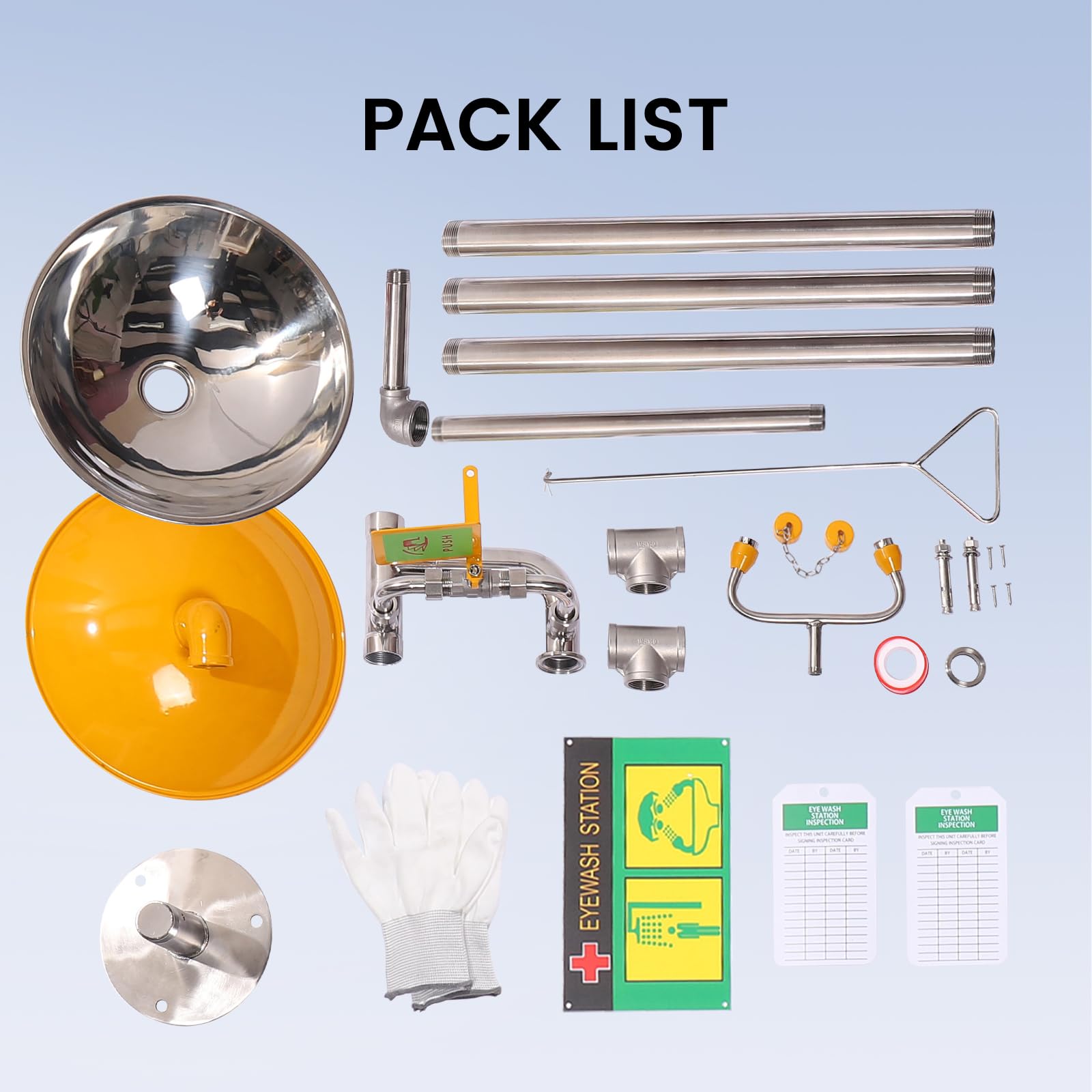 Stainless Steel Emergency Eye Wash Station with Shower - ANSI Compliant Eyewash and Shower Kit for Industrial Safety - First Aid Equipment for Chemical Splash Protection in Labs & Factories
