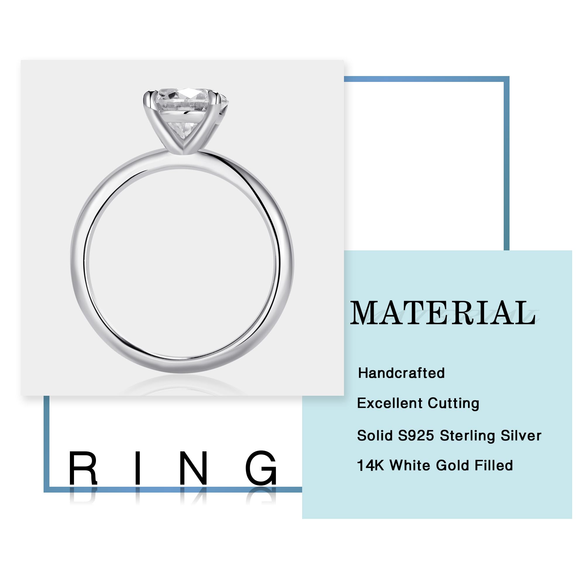 2ct Oval Moissanite Engagement Ring for Women - D Color VVS1 Clarity Lab-Created Diamond Alternative, 14K White Gold Filled 4-Prong Setting, Wedding Band & Anniversary Jewelry Gift (Perfect for Proposals, Bridal Sets & Special Occasions)
