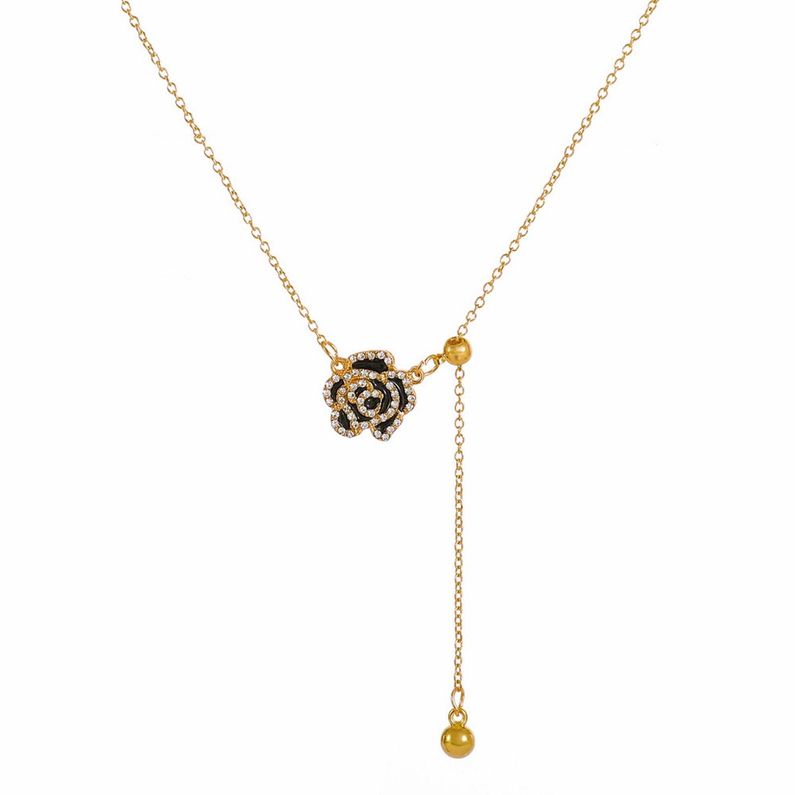 Personalized Camellia Diamond Pendant Necklace for Women - Memorial Jewelry Gift in Gold - Perfect for Anniversaries, Birthdays & Special Occasions