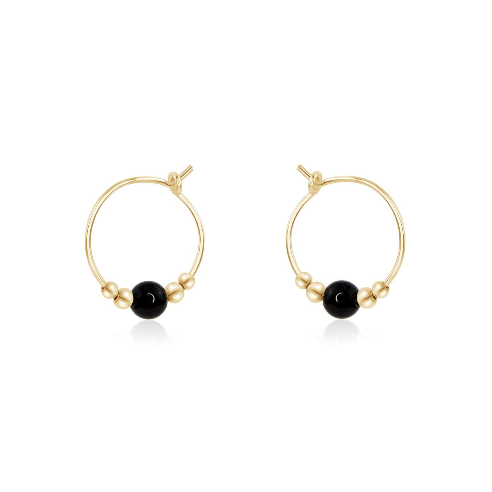 Black Tourmaline Beaded Hoop Earrings for Women - Tiny Adjustable Crystal Healing Jewelry for Protection & Positive Energy - Perfect for Everyday Wear, Meditation & Spiritual Gifts