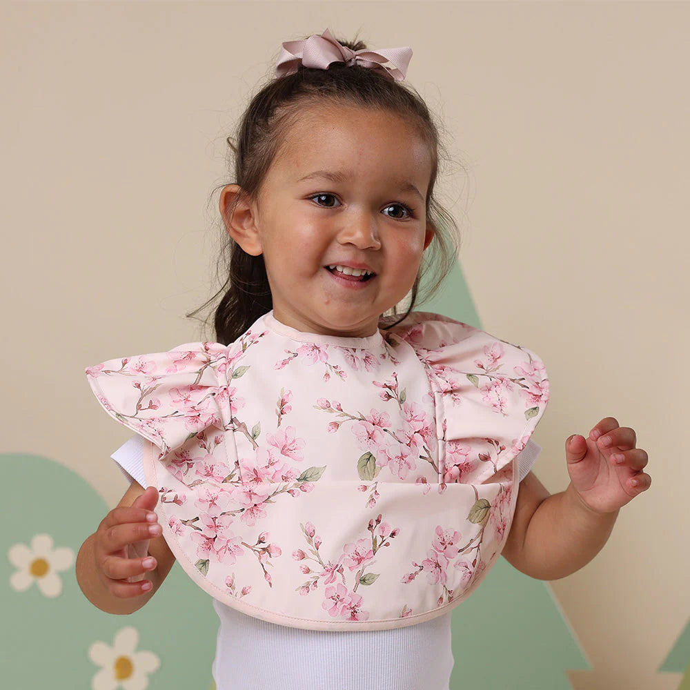 Waterproof Frill Snuggle Bib for Babies - Soft Cherry Blossom Design - Ideal for Feeding, Drooling & Messy Playtime