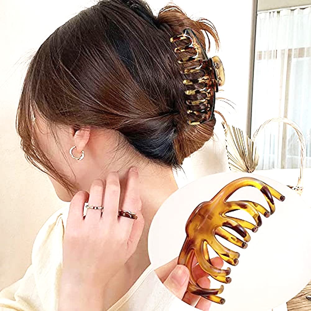 VinBee 2 Pack Large Matte Hair Claw Clips - Strong Hold Hair Clips for Women with Thick or Thin Hair - 4.13 Inch Hair Accessories (Black+Amber) - Perfect for Updos, Ponytails & Everyday Hairstyles