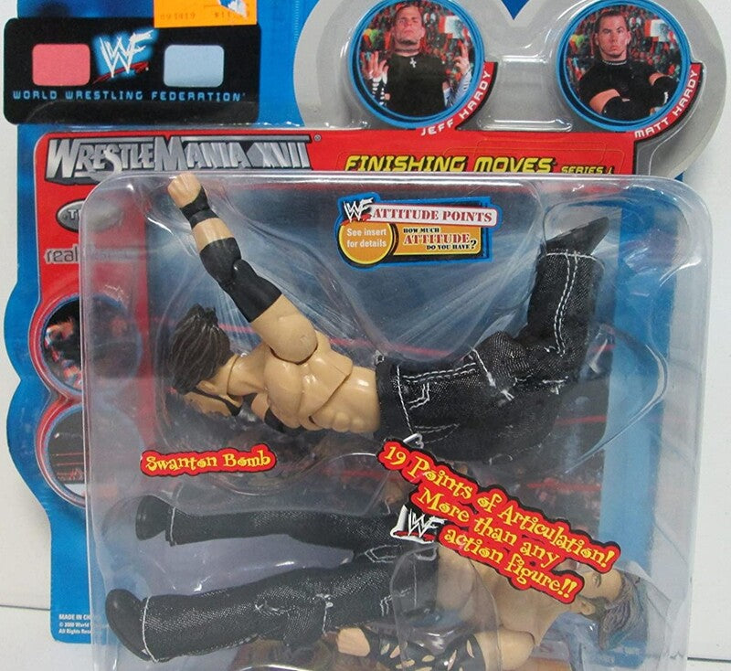 WWF Jakks Pacific Finishing Moves Series 1 Swanton Bomb Action Figure - Matt Hardy & Jeff Hardy Collectible Wrestling Toy for Fans and Display - Perfect for Play, Gifts, and Memorabilia Collections