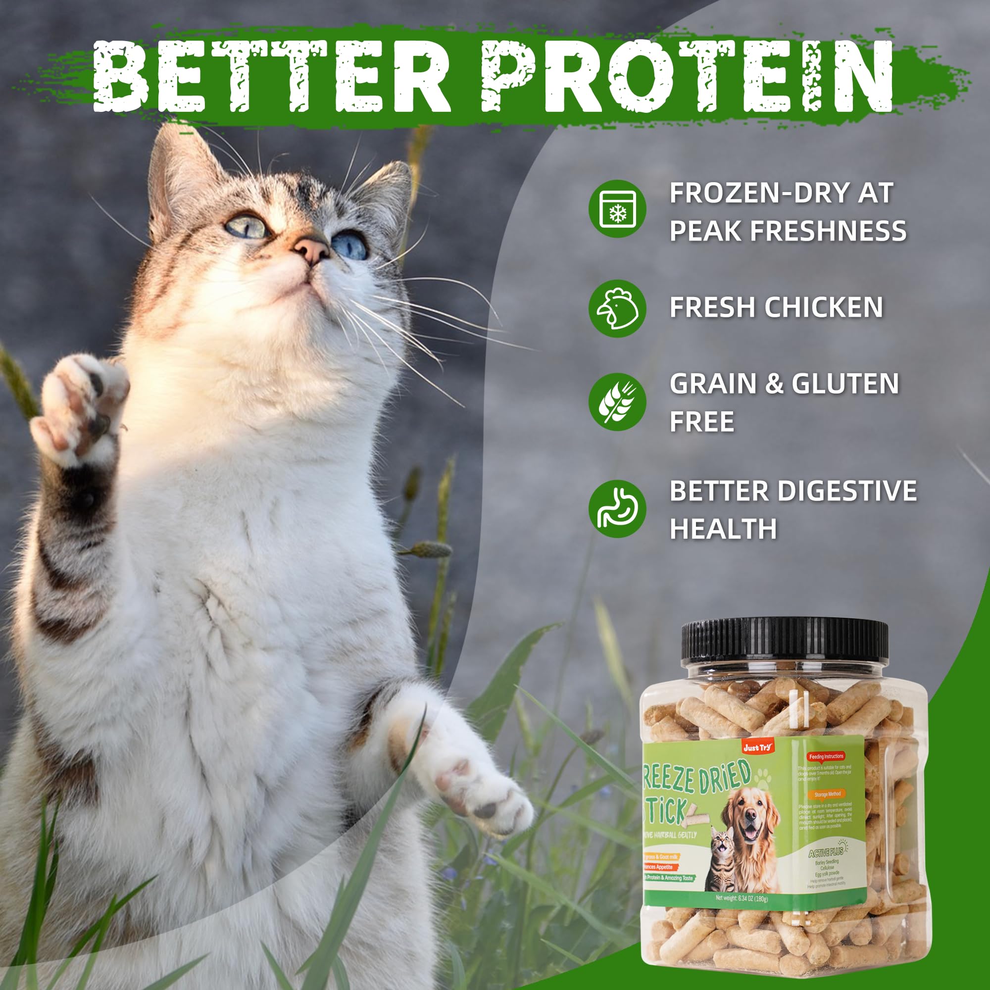 Freeze Dried Chicken Cat Treats 6.34oz - Healthy Training Snacks, Hairball Control & Teeth Cleaning for Indoor Cats - Perfect for Teething Kittens and Daily Reward Treats