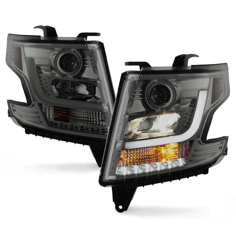 ACANII LED Light Tube Smoked Lens Projector Headlights for 2015-2017 Chevy Suburban & Tahoe - Halogen Replacement, Durable Bright Lighting for Night Driving & Off-Road Adventures