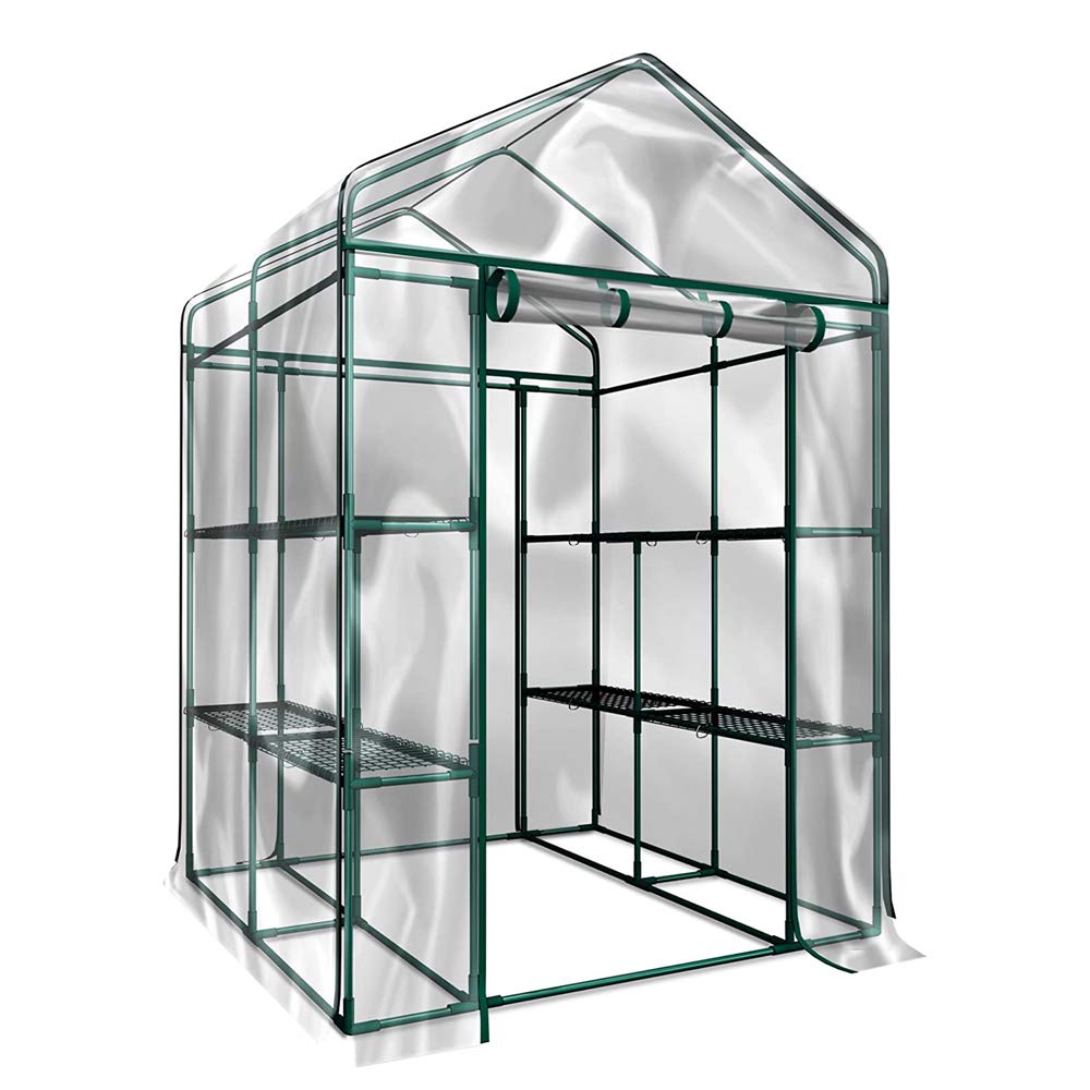 **KAAYEE Heavy Duty Walk-in Greenhouse Tent - 2 Tiers 8 Shelves, Waterproof & Portable for Home Gardening, Outdoor Plant Protection, Hot House with Zippered Roll-up (White) - Perfect for Backyard, Patio & Small Farm Use**