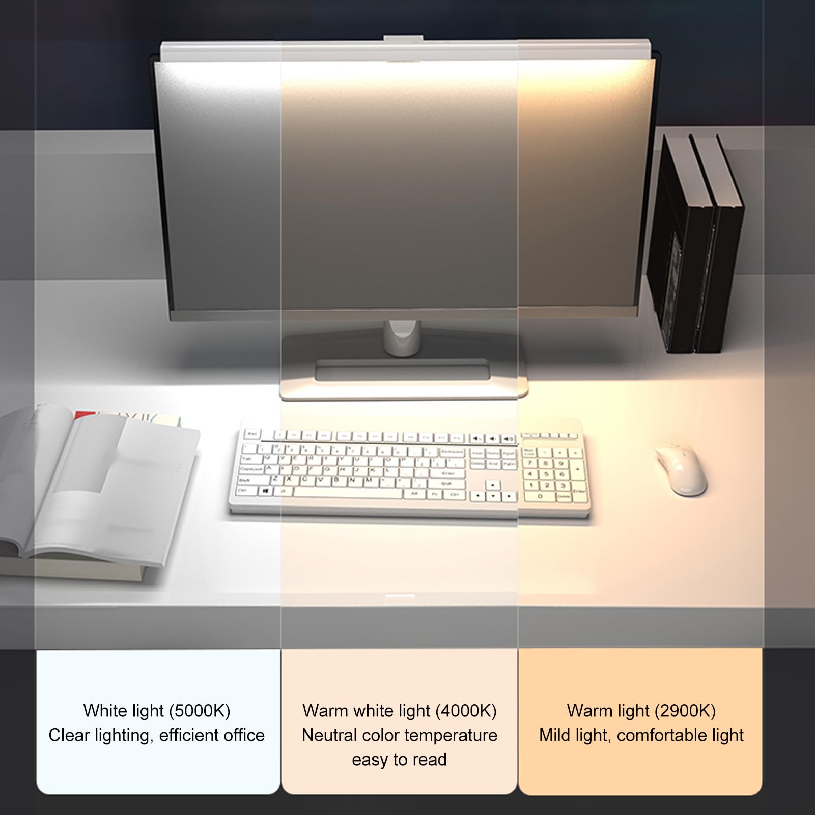 Joyzan Computer Monitor Light Bar - Dimmable LED Screen Lamp with Touch Control, Adjustable Stepless Dimming & Blue Light Reduction for Eye Strain Relief - Perfect for Home Office, Gaming & Reading (White)