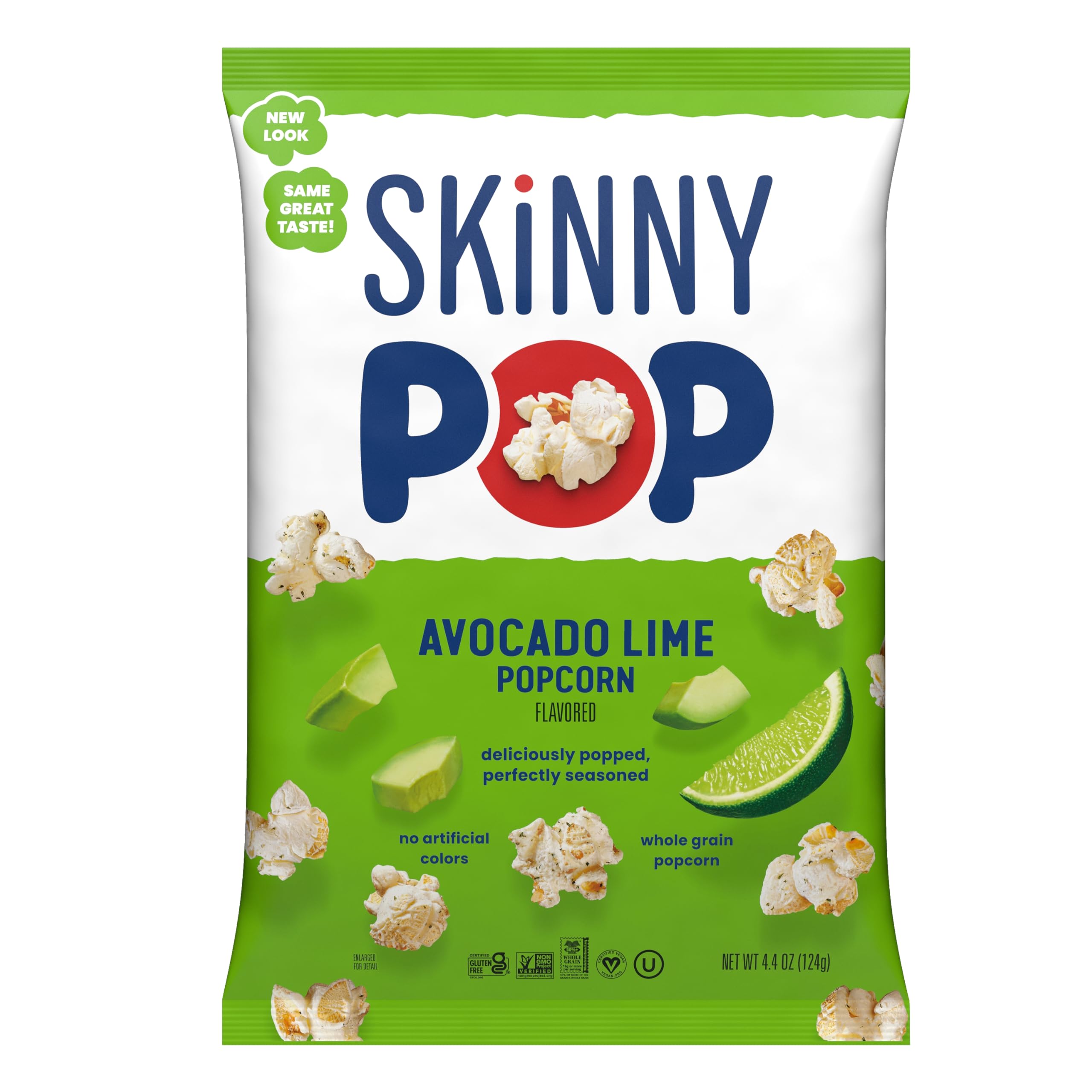 SkinnyPop Avocado Lime Popcorn - Gluten Free, Non-GMO Healthy Snack, 4.4oz Grocery Size Bag - Perfect for Movie Nights, Office Snacks & Keto Diet