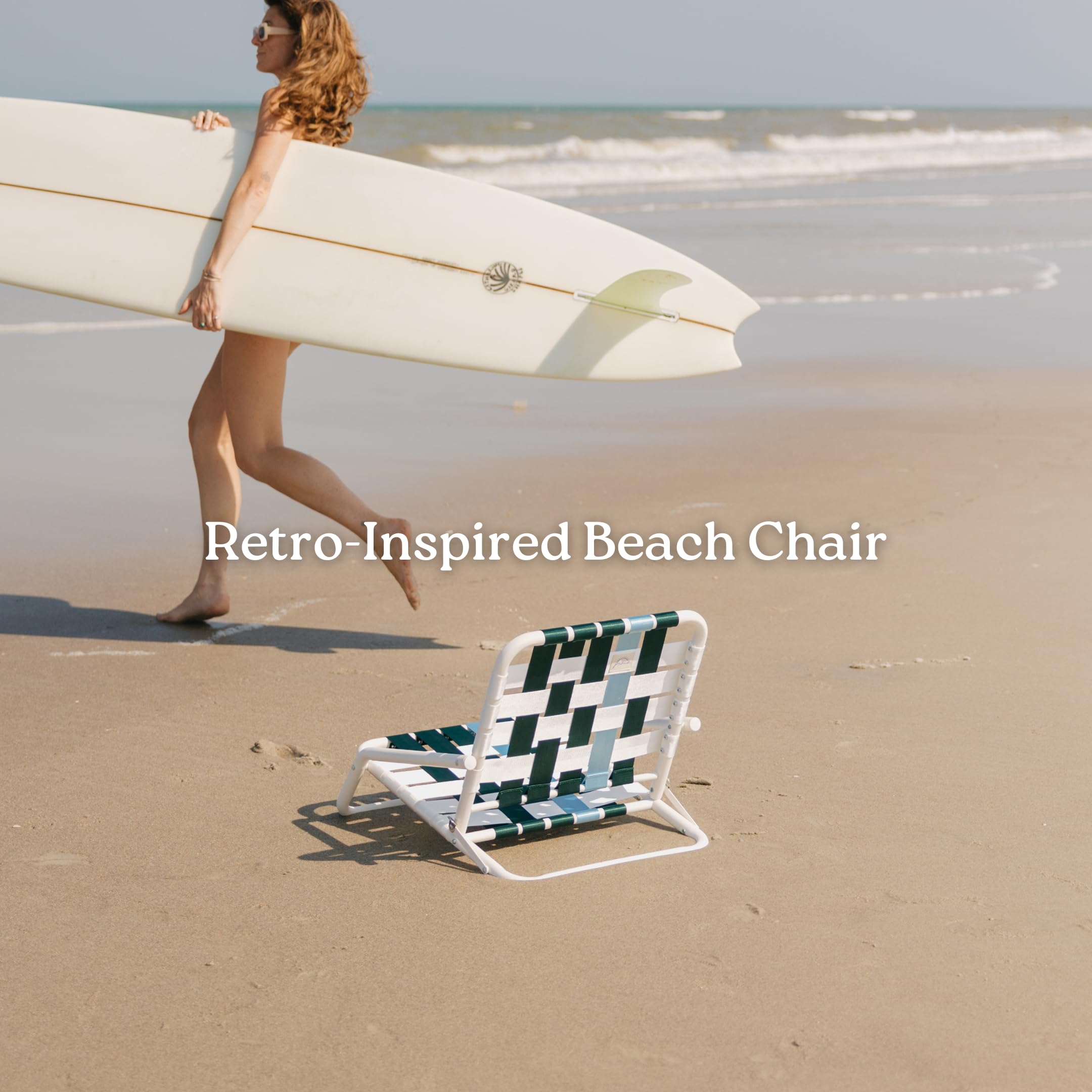 **The Praia Beach Chair - Ultra Lightweight & Durable Foldable Beach Chair for Travel, Camping, Picnics - Portable, Low Profile, Comfortable Retro Design for Outdoor Relaxation**