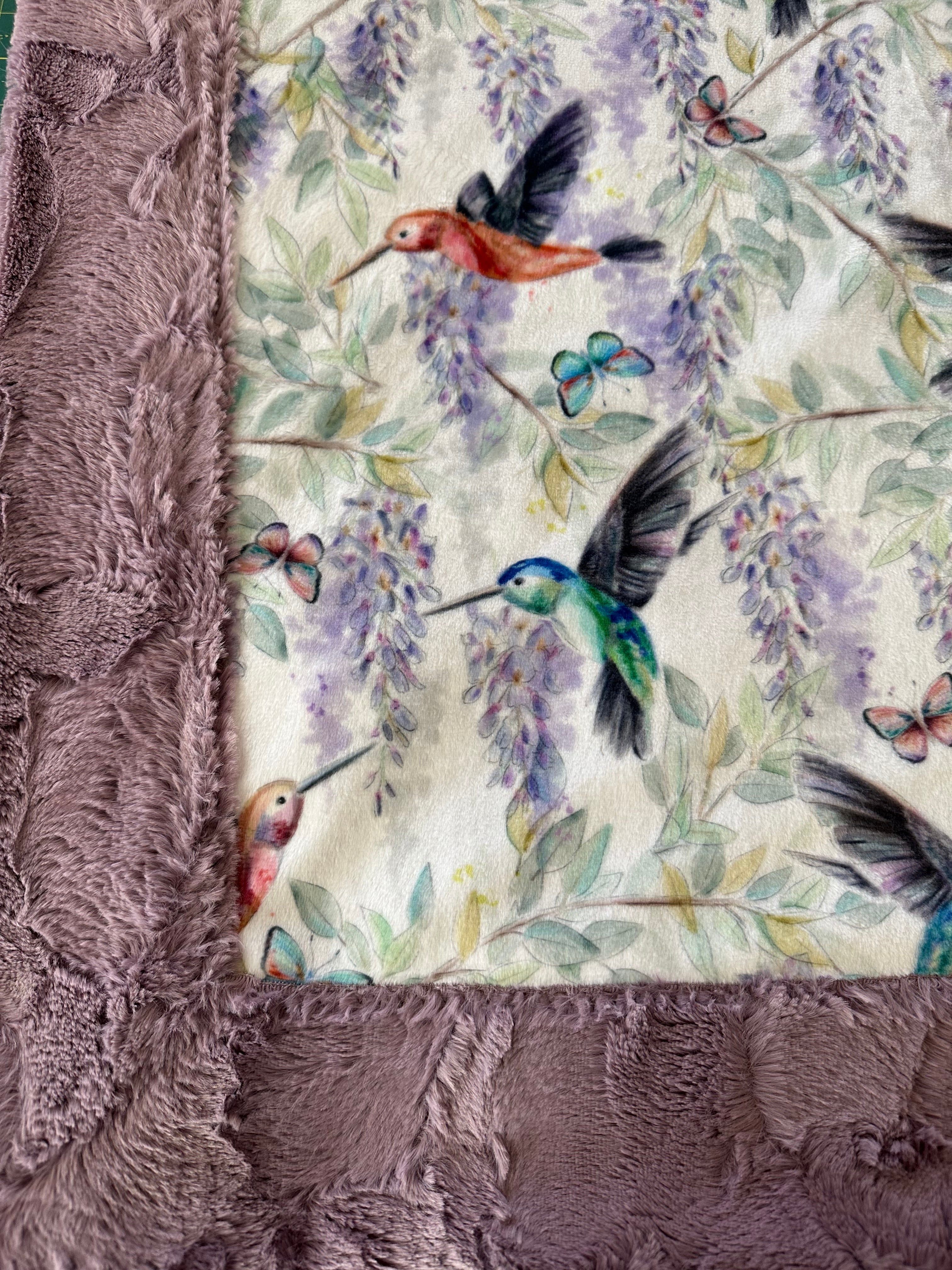 Soft Minky Blanket 55x63 Inches - Hummingbirds on Mulberry Design, Cozy Travel & Throw Blanket for Home, Office, Camping, Gifts