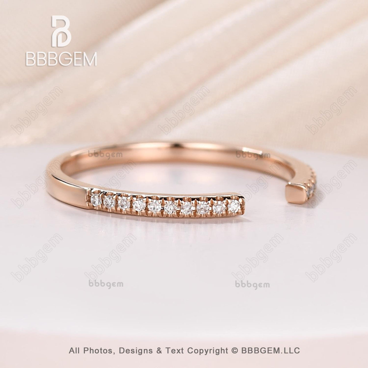 1.5mm Moissanite Diamond Wedding Band Ring for Women - 14K White Gold & Sterling Silver Stackable Open Gap Ring - Perfect for Bridal, Engagement, Anniversary & Everyday Wear