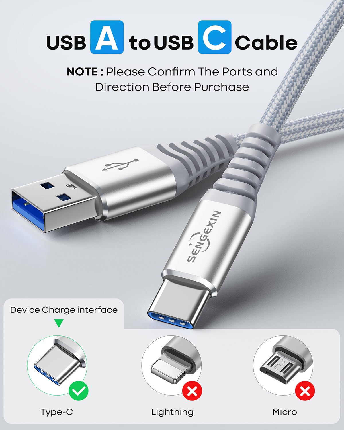 3-Pack 6.6ft USB C to USB A Fast Charging Cable, 4A Braided Nylon Cord for Samsung Galaxy S23/S22/S21/S20/S10/S9/S8/Note 20/10 & A Series - Durable Charger for Home, Office & Travel