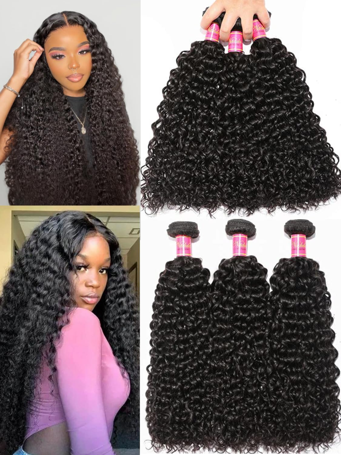 Nadula 100% Unprocessed Virgin Malaysian Curly Human Hair Weave 3 Bundles (26/24/22 Inches) - Jerry Curly Human Hair Extensions for Women, Natural Black/Brown/Blonde | Perfect for Daily Wear, Parties & Special Occasions