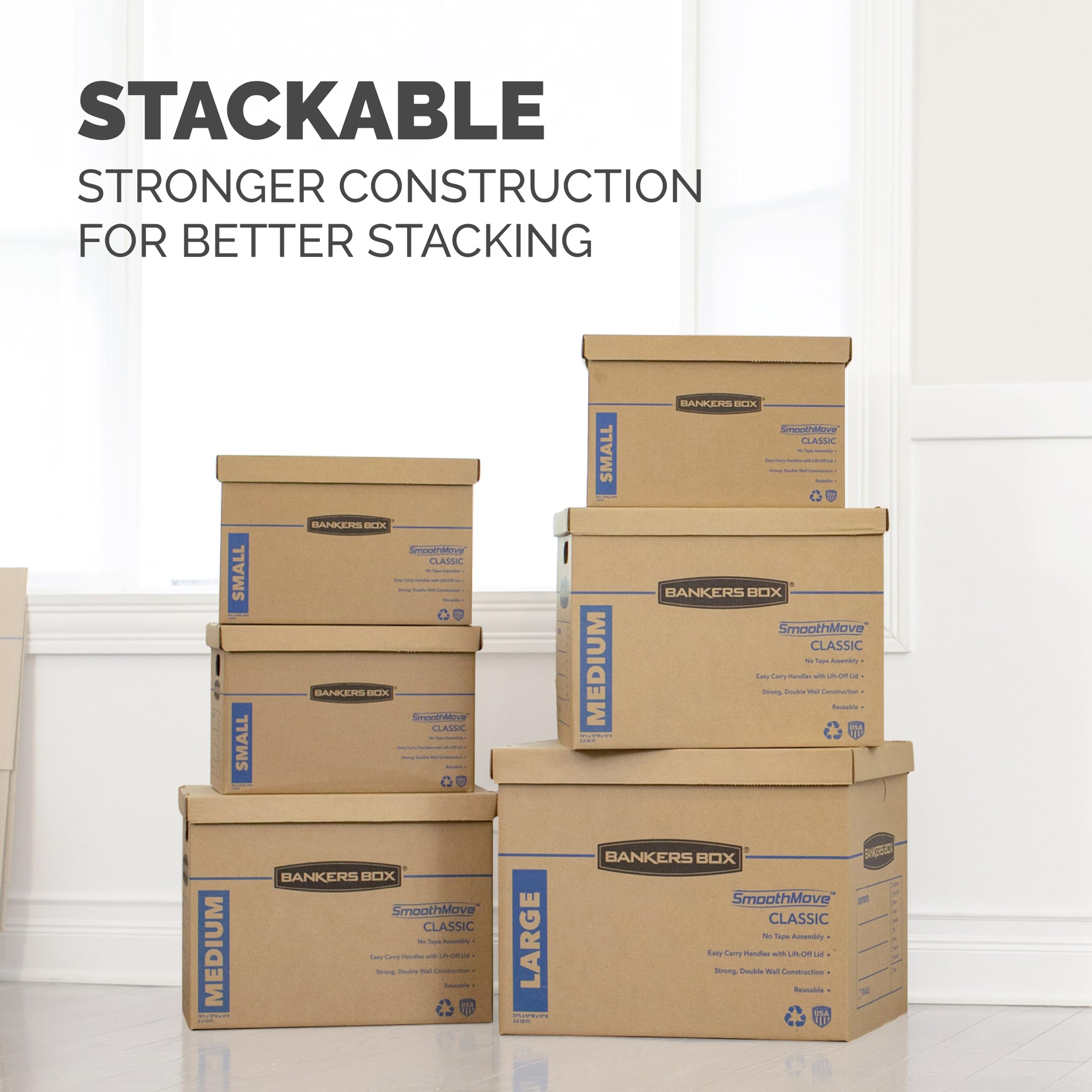 Bankers Box Classic Moving Box 12 Pack Kit - Strong Reinforced Handles, Easy Tape-Free Assembly, Includes 8 Small & 4 Medium Boxes with Lids (7716401) - Perfect for Home Moving, Office Storage & Shipping Supplies