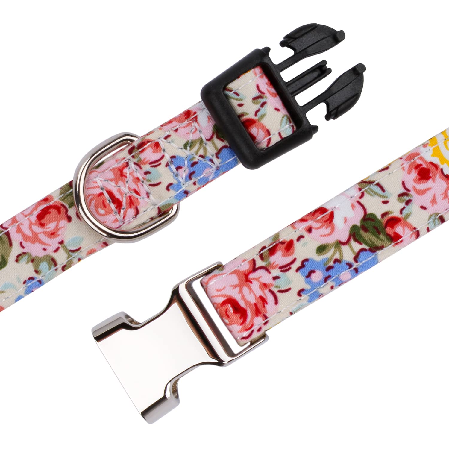 Rhea Rose Floral Dog Collar with Rose Sunflower Daisy Patterns - Adjustable Pet Collar for Small Medium Dogs - Perfect for Daily Walks, Pet Photos & Special Occasions