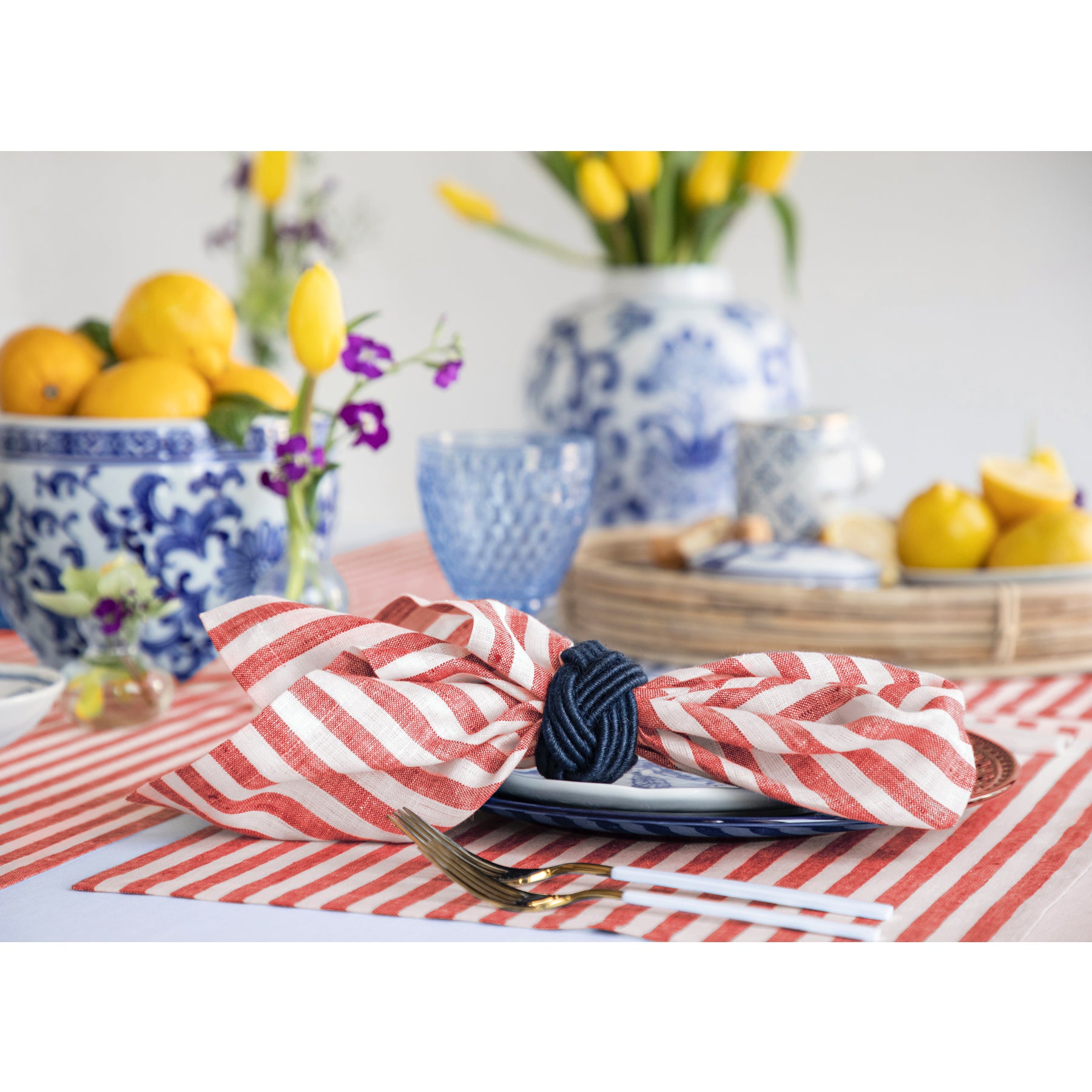 Amalfi Stripe Cotton Napkins Set of 12 - Premium Dinner Napkins for Formal Dining, Parties & Holiday Table Decor - Elegant Italian-Inspired Table Linens