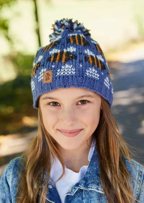 Kids Beehive Bobble Beanie Hat - Cute Winter Knit Cap with Pom Pom for Boys & Girls - Perfect for Snow Play, Outdoor Activities & Christmas Gifts