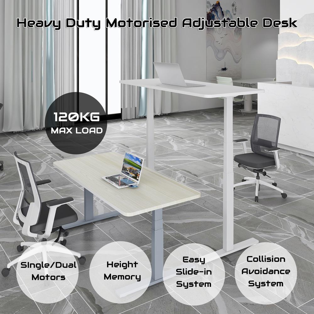 120cm Height Adjustable Standing Desk with Single Motor Frame - White Base & Black Top for Home Office, Gaming & Workspace Ergonomics