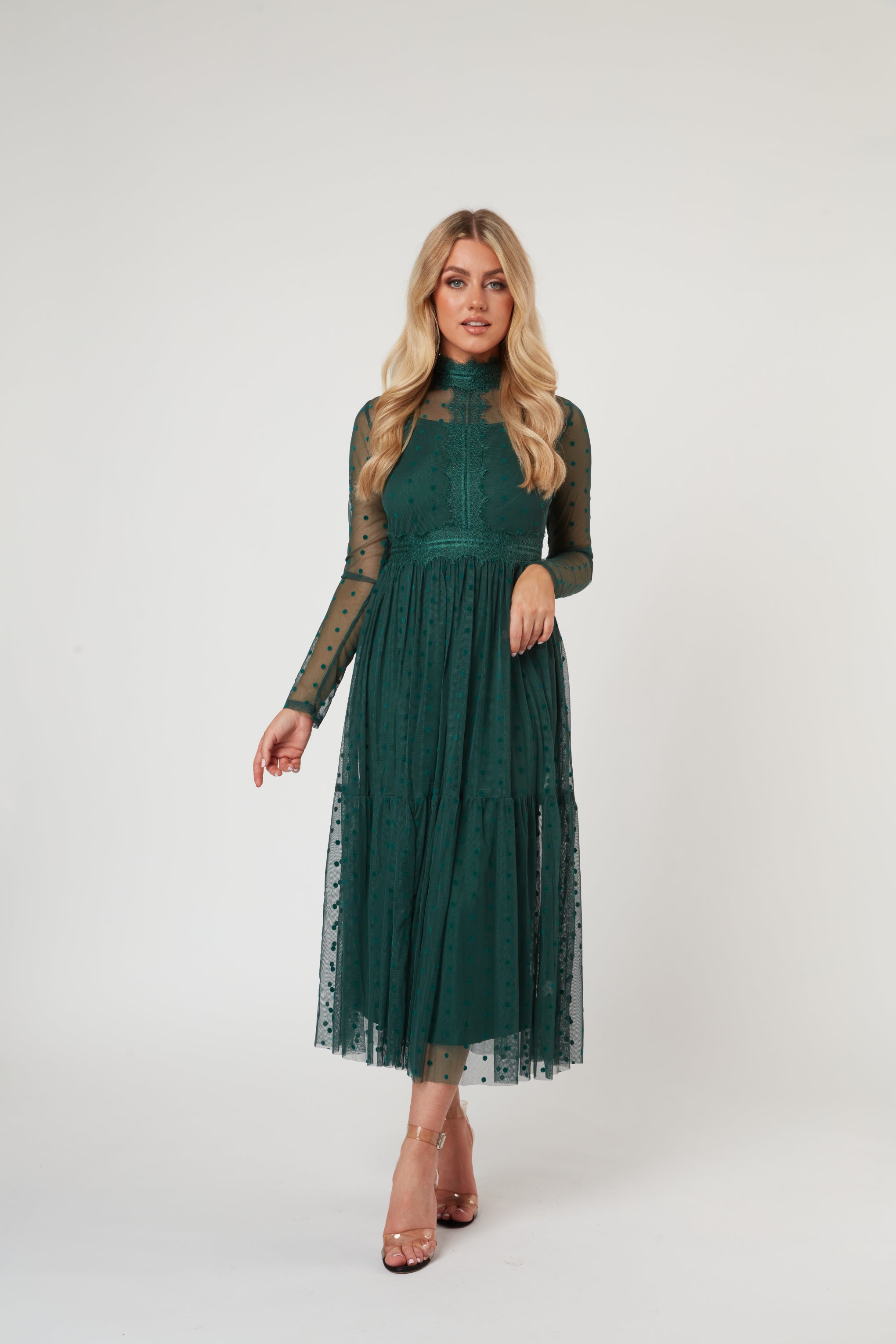 Roman Lola Green Polka Dot Midi Dress - Flowy Summer Dress for Women, Perfect for Beach Vacations, Garden Parties & Date Nights