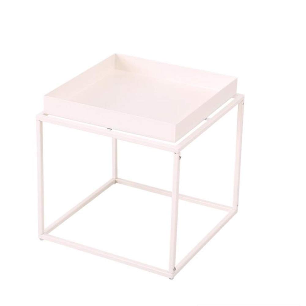 Modern Metal Square Tray Side Table - 15.74/23 Inch Beige End Table with Removable Tray | Living Room, Bedroom & Outdoor Patio Furniture | Rustic Industrial Decor for Small Spaces