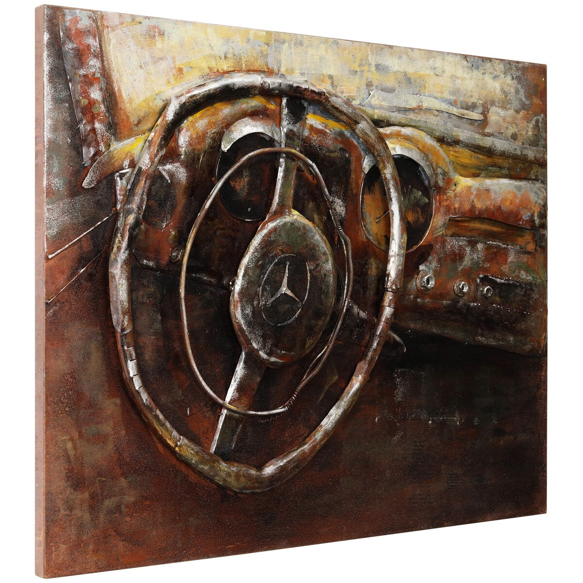 Benz Mixed Media Iron Hand-Painted 3D Wall Art - Unique Home Decor for Living Room, Bedroom & Office