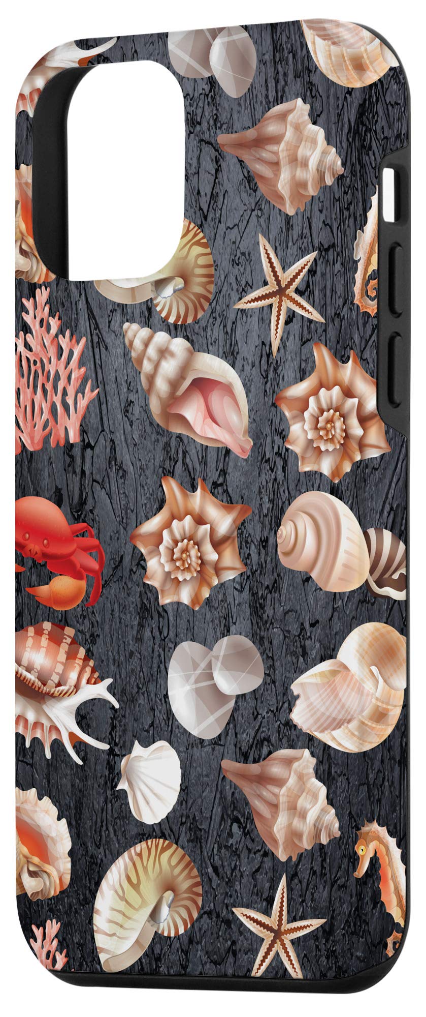 iPhone 12 Mini Phone Case - Premium Seashell Design with Black Stones | Slim Protective Cover | Perfect for Beach Vacations, Summer Outings & Everyday Use