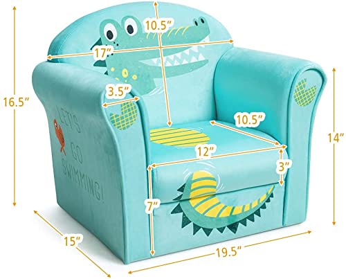 Fireflowery Kids Sofa with Cartoon Pattern - High Back Armrest Chair for Toddlers, High-Resilience Sponge Cushion, Lightweight Children's Furniture for Boys & Girls (Blue) - Perfect for Playroom, Bedroom & Nursery Decor