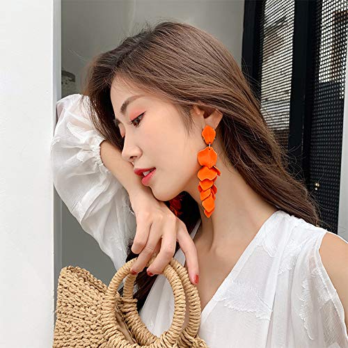 Long Drop Acrylic Petal Earrings - Rose Flower Dangle Statement Earrings for Women | Floral Resin Tassel Earrings | Perfect for Weddings, Parties & Boho Fashion