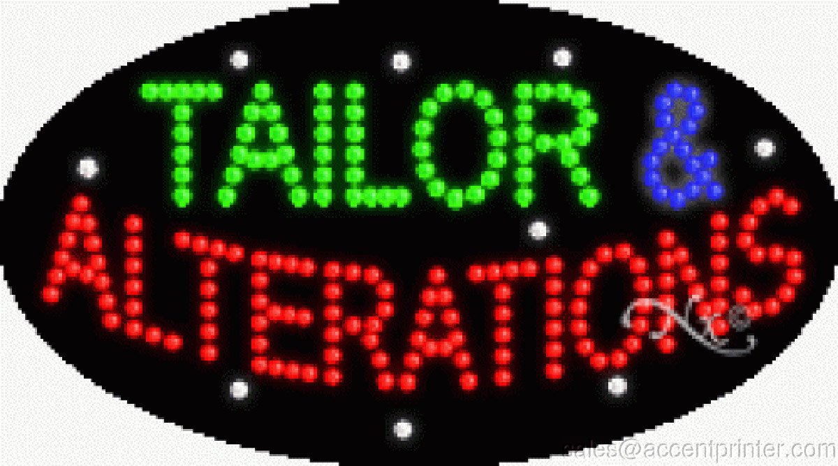 Custom Tailor & Alterations LED Sign - Flashing & Animated High Impact Shop Sign | Energy Efficient Business Lighting for Tailor Shops, Dry Cleaners & Clothing Stores