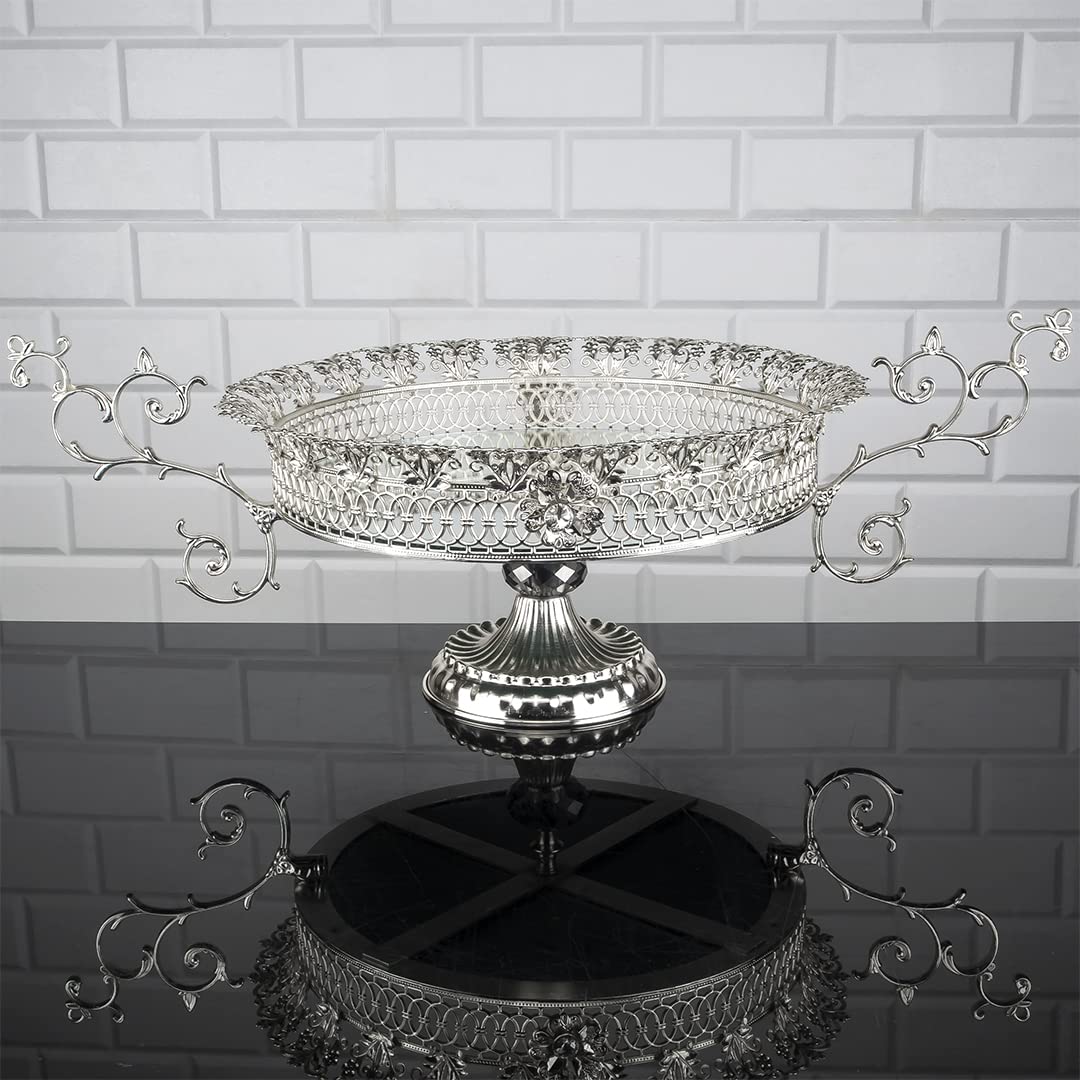 Handmade Metal Round Decorative Fruit Bowl - Large Elegant Table Centerpiece for Living Room & Dining Room Decor | Perfect for Holiday Entertaining, Wedding Receptions & Home Styling