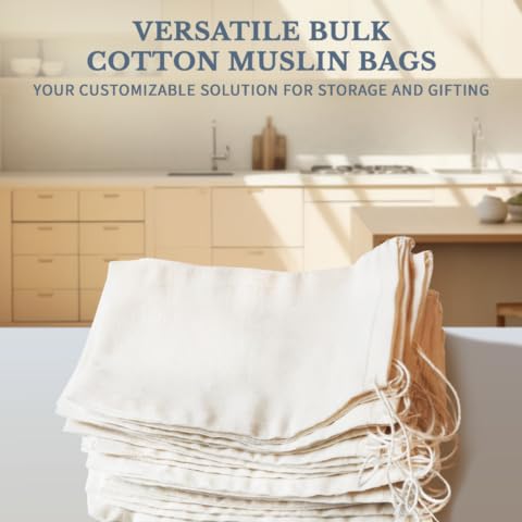 Premium 100% Cotton Muslin Drawstring Bags - 250pcs Small 2.75x4 Reusable Tea Bags & Jewelry Gift Pouches - Natural Hem Spice Sachets - Made in USA - Perfect for DIY Crafts, Wedding Favors & Herbal Storage