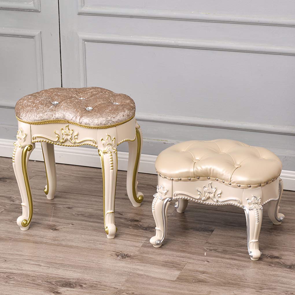 zyifan Vanity Stool with Padded Seat & ABS Legs - Baroque Style Makeup Dressing Bench & Piano Footstool for Bedroom - Easy Assembly - Perfect for Makeup Vanity, Dressing Area & Bedroom Decor