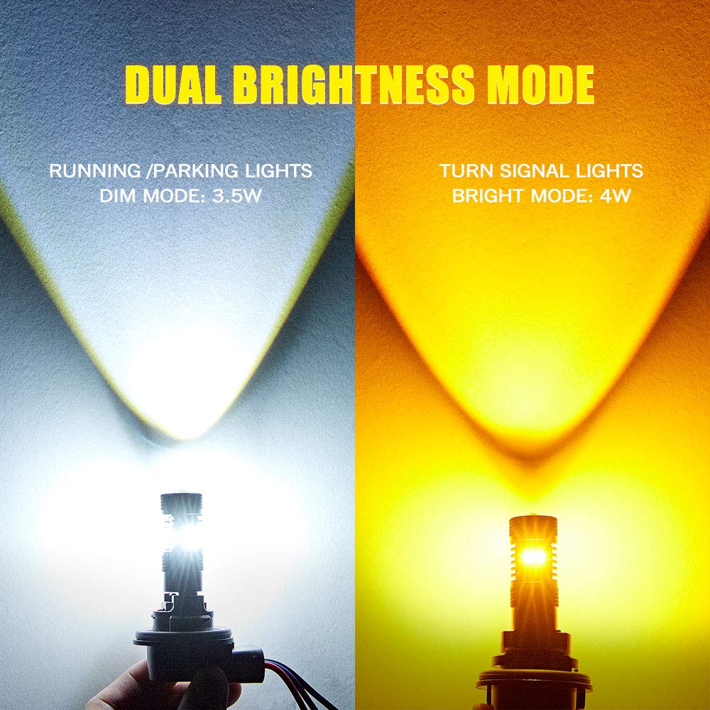 AUXLIGHT 3157 3057 4157 3155 3457 Switchback LED Bulbs - 16 SMD Chipsets for Parking Lights, Daytime Running Lights (DRL), Turn Signal Lights - Direct Replacement with Projector - White/Amber (2 Pack) - Perfect for Cars, Trucks, SUVs, Motorcycles - Enhance Visibility & Safety Day & Night