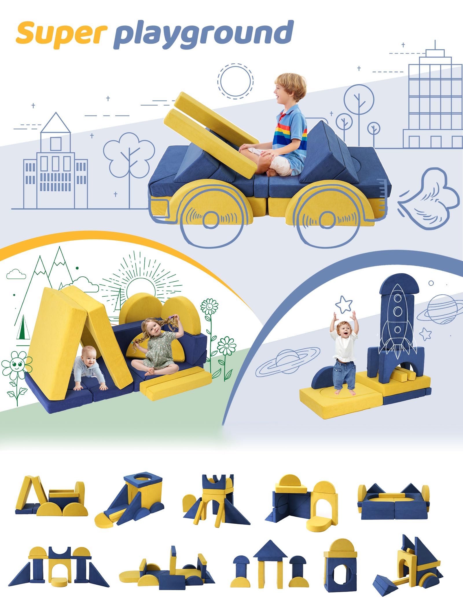 16PCS Modular Kids Play Couch Set - 63