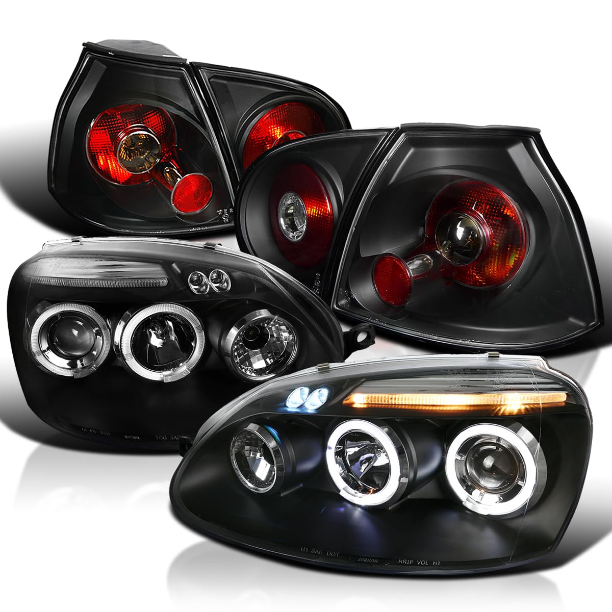 Spec-D Tuning Retro Style Projector Headlights Black with 8-LED Fog Lamps - Compatible with Volkswagen Golf Rabbit (Left & Right Pair Headlamp Assembly) - Perfect for Night Driving & Car Customization