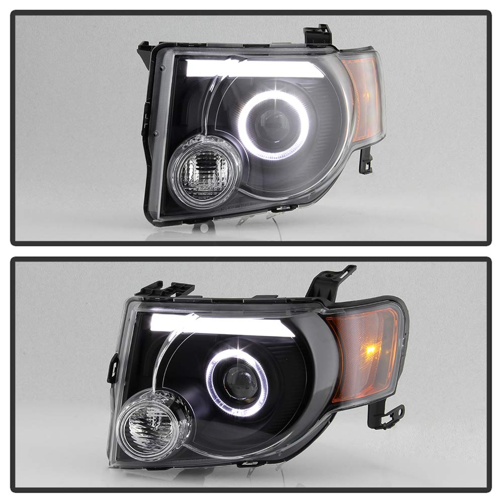 ACANII Black LED Halo Projector Headlights for 2008-2012 Ford Escape SUV - Driver & Passenger Side - High Performance Replacement Headlamps with Tube Halo Design for Night Driving & Off-Road Use