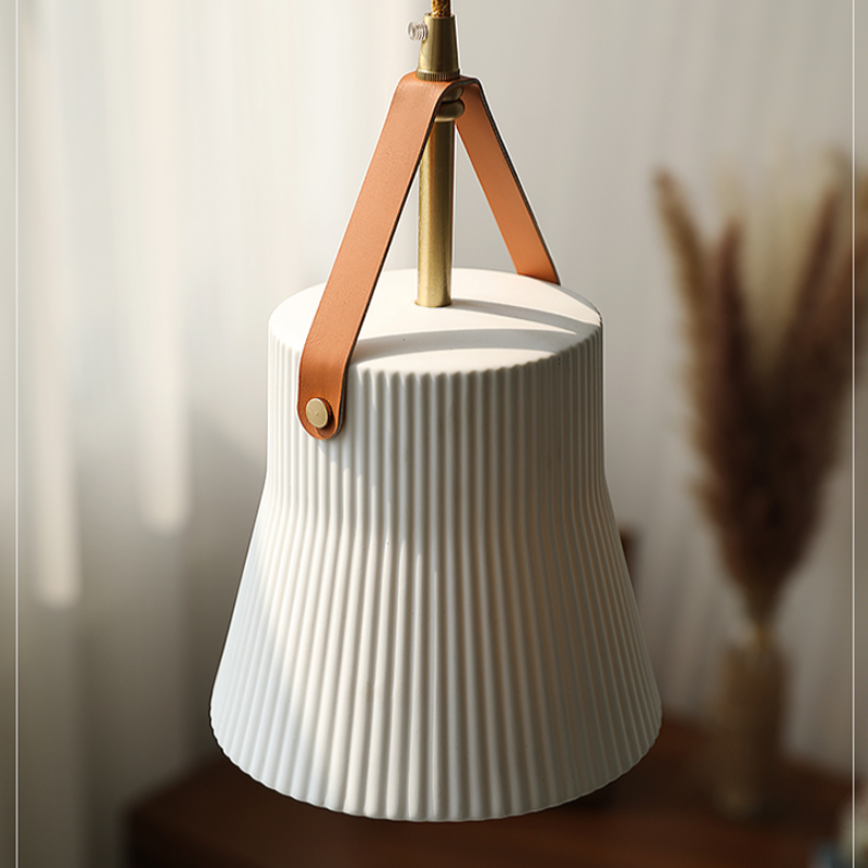 Gina Ridged Ceramic Pendant Light - Modern Farmhouse Ceiling Fixture for Kitchen Island, Dining Room & Bedroom Lighting