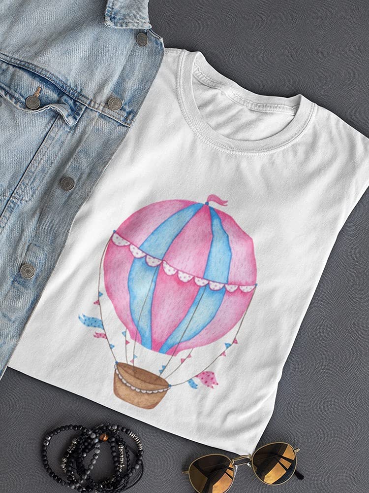 Women's Watercolor Pink Hot Air Balloon T-Shirt - Soft Cotton Casual Tee for Summer Outfits & Travel Adventures