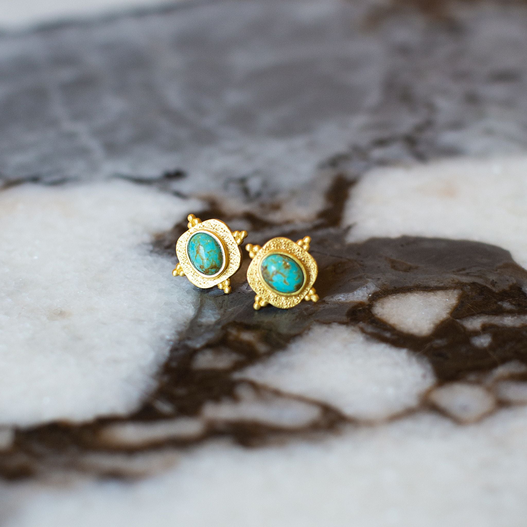 Lost in Paradise Stud Earrings - Turquoise Gemstone Jewelry for Women | Boho Chic Style, Gift for Her, Everyday Wear & Special Occasions