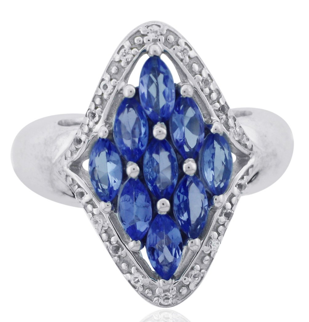 925 Sterling Silver Marquise Cut Tanzanite Engagement Ring for Women - 2.40 Carat Total Weight, Elegant Cluster Design - Perfect for Proposals, Anniversaries & Special Occasions