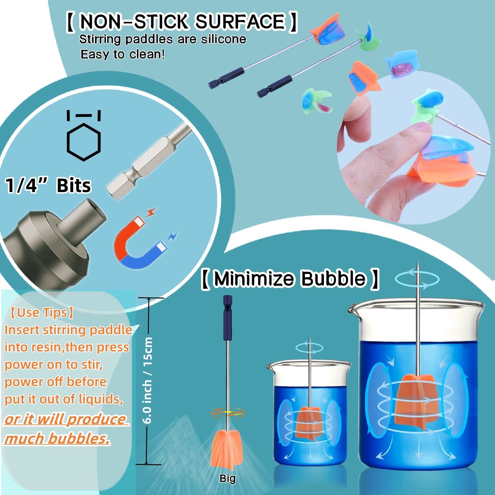 **4-Pack Reusable Epoxy Resin Mixer Paddles for Drill – Small Paint, Ceramic Glaze & Resin Stirring Tool – Bubble-Free Mixing for DIY Crafts, Woodworking & Countertop Projects**