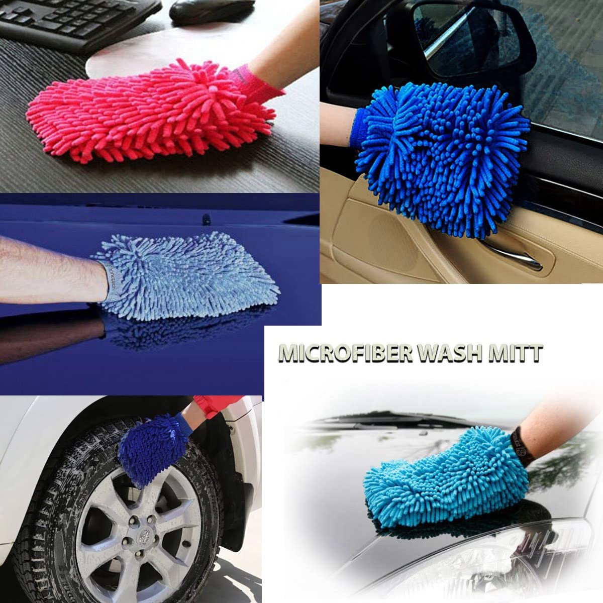 Premium Microfiber Cleaning Gloves for House & Car - Dusting, Washing, Polishing Mitts (2-Pack, Blue) - Perfect for Home Cleaning, Auto Detailing & Quick Shine