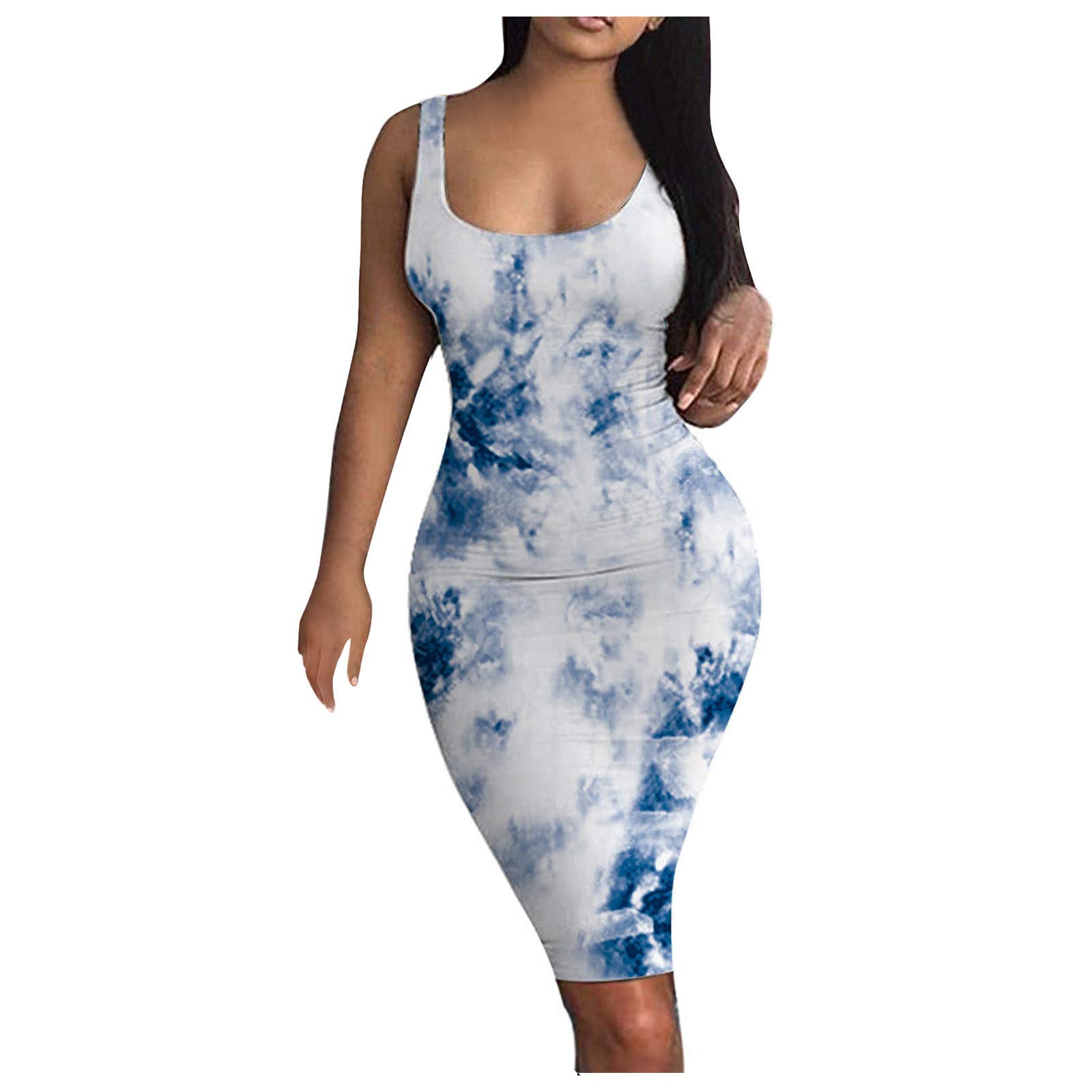 Women's Tie-Dye Tank Cocktail Dress - Sleeveless Midi Party Dress for Club, Night Out & Special Occasions | Flattering Fit for Summer Weddings, Date Nights & Cocktail Events