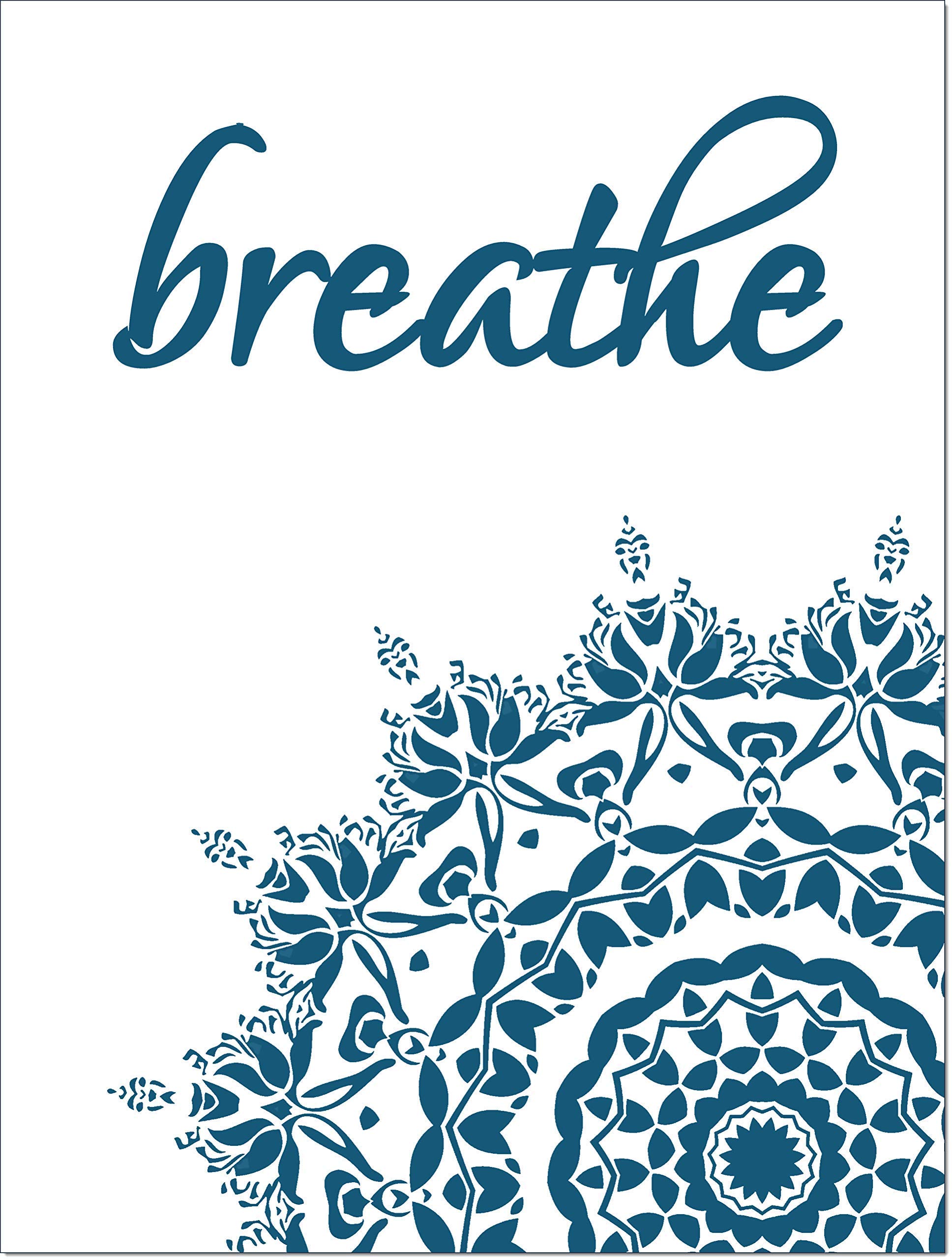 Mandala Flower Bathroom Wall Art - Set of 4 Unframed Inspirational Quote Prints in Dark Blue - Perfect for Bathroom Decor, Meditation Spaces & Gift Giving