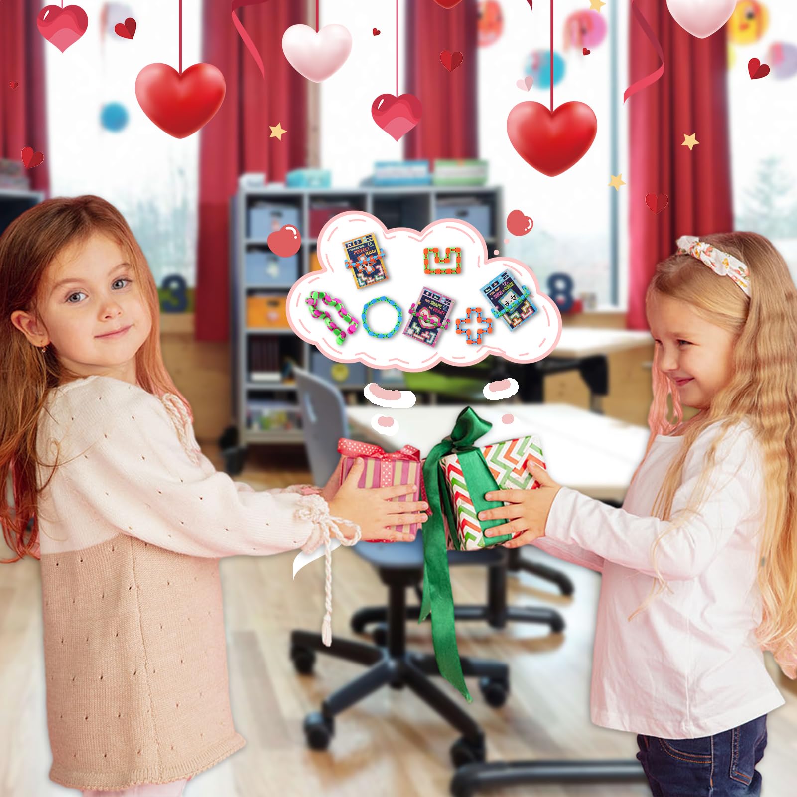 28 Pcs Valentine's Day Cards with Wacky Tracks Fidget Toys - Classroom Gifts for Kids, Sensory Stress Relief Toys, Party Favors for School Exchange & Valentine's Celebrations - Perfect for ADHD Focus, Anxiety Relief & Classroom Rewards