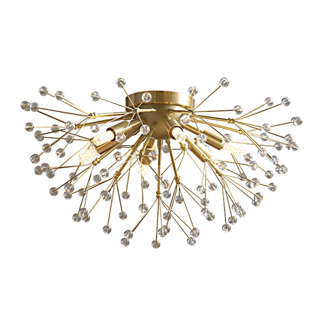 Modern Firework Chandelier Light - 6-Light Dandelion Crystal Sputnik Ceiling Fixture in Brushed Brass Metal | Elegant Lighting for Bedroom, Living Room, Kitchen Island & Dining Room | Perfect for Contemporary Home Decor & Luxury Interior Design